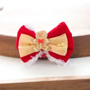 Weihnachten Lebkuchen Mann Haarspange süß Haustier Haarschmuck Samt Schleife Detail