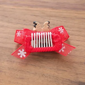 Niedliche Weihnachts-Haarspange für Haustiere mit roter Schneeflocken-Schleife für Hunde.