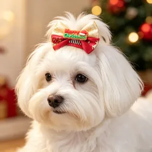 Weihnachten Haustier Haarspange süße rot gold Schleife für kleine Hunde Welpen Party Zubehör