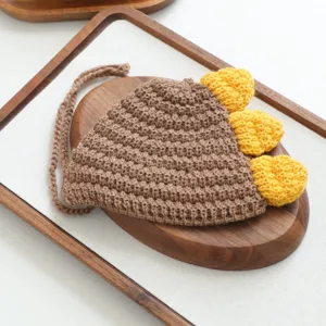 Bonnet crochet animal de compagnie dinosaure marron fait main, pointes jaunes, accessoire chat chien.