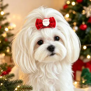 Niedliche Weihnachts-Hundehaarklammer mit roter Schleife und Weihnachtsmann-Design für Haustiere.