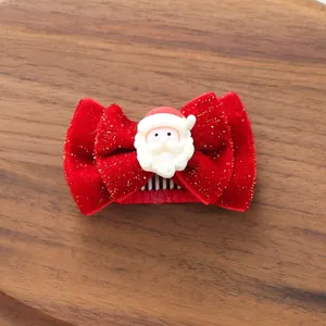 Weihnachten rote Samt Schleife Haarklammer mit süßem Weihnachtsmann Dekor für Haustiere.