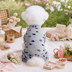 Grey star print pet dog pajamas cute puppy jumpsuit casual wear small dogs breathable soft outfit