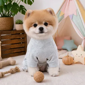 Pet Dog Clothes Cute Black And White Striped Four-Legged Jumpsuit Soft Comfortable Small Puppy Home Apparel