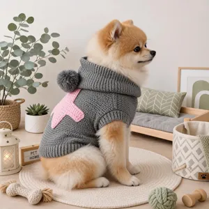 Pet dog sweater knitted grey hooded cute pink star puppy apparel winter warm clothes