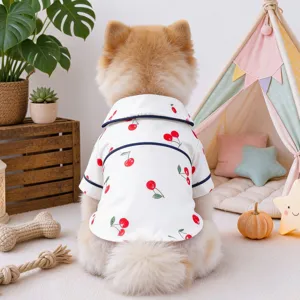 Cute Cherry Print Pet Pajamas Soft Polyester Two Legged Clothes Breathable Sleepwear Apparel For Small Dogs And Cats