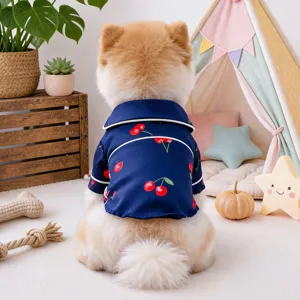 Cute cherry print pet dog pajamas soft breathable puppy sleepwear cute pet apparel summer clothes