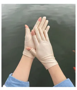 Women sun protection ice silk gloves two fingers exposed thin driving outdoor gloves