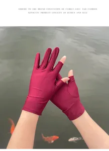 Detail view of women's ice silk open-finger sun protection gloves for driving.