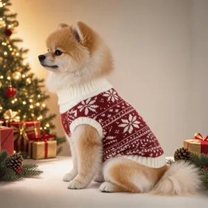 Cute Christmas dog sweater red snowflake knit pet winter apparel for small dogs main view