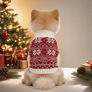 Christmas dog sweater red white snowflake pet knitwear winter warm puppy apparel festive