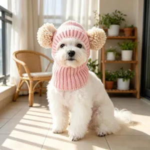 Gorro de Punto Cálido de Invierno para Mascotas Con Pompones Calentador de Cuello para Perros Pequeños Gatos Gorra de Punto para Mascotas Protección de Oídos