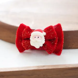 Rote Samt Weihnachts Schleife Haarspange Detail mit süßem Weihnachtsmann Harz Anhänger.