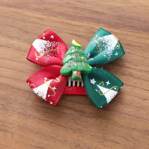 Niedliche Weihnachtsbaum Haarklammer fur Hunde rote grüne Schleife Welpen Party Zubehör