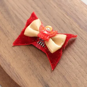 Weihnachten Haarklammer für Haustiere mit roter Samtschleife und Engel, ideal für kleine Hunde.