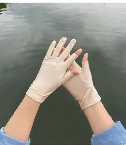 Ice silk sun protection gloves with exposed two fingers, breathable thin driving gloves.