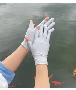 Close-up of ice silk fingerless sun protection gloves showing breathable stretchy fabric.