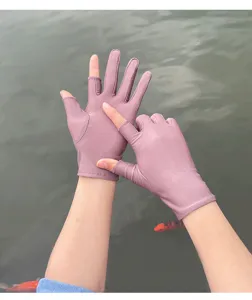 Women ice silk sun protection gloves half finger thin driving outdoor breathable UV block