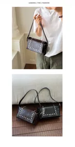 Vintage klinknagel schoudertas oksel stijl olie wax leer straatmode crossbody handtas.