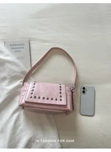 Roze klinknagel schoudertas retro okseltas olieerf PU leer casual streetwear handtas.