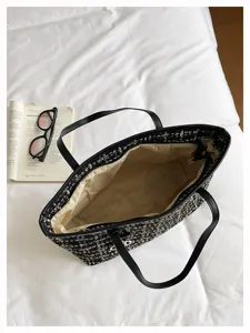 Klassieke tweed shopper voor dames, grote schoudertas, casual dagelijkse handtas.