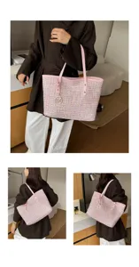 Roze tweed shopper tas voor dames, elegante schoudertas met grote capaciteit dagelijks.