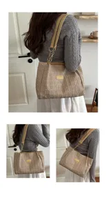 Grote beige canvas shopper tas voor dames, stijlvolle schoudertas voor werk en dagelijks gebruik.