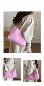 Roze tweed schoudertas met grote capaciteit stijlvolle casual dames tote handtas