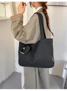 Retro gestreepte canvas shopper voor dames, grote capaciteit schoudertas voor school en dagelijks.