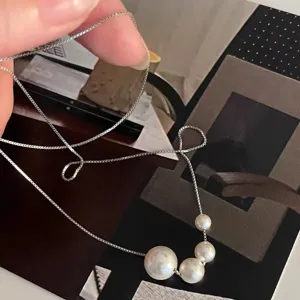 Collier de perles en argent sterling S925 chaine de clavicule minimaliste bijoux chic