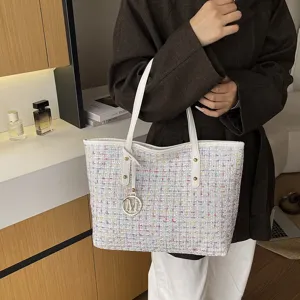 Stijlvolle tweed shopper tas voor dames grote capaciteit schoudertas handtas casual