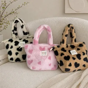 Borsa a mano in peluche autunno inverno borsa morbida grazioso cuore motivo casual spalla