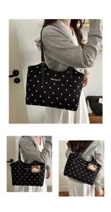 Borsa shopper a pois da donna in stile coreano, borsa a tracolla casual di grande capacità con orsetto.