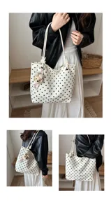 Borsa a tracolla in tela con pois chic, elegante shopper casual per donna e ragazza.