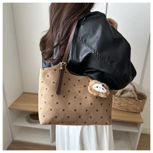 Borsa tote a pois in stile coreano da donna, grande borsa a spalla, elegante borsa da lavoro.