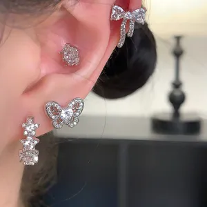S925 Silber verträumte Schmetterling Zirkon Ohrringe Set Damen Alltag Schmuck elegant stilvoll