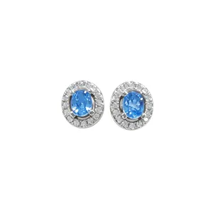 S925 Silber ovale blaue Zirkon Ohrringe Damen, exquisite luxuriöse Diamant Ohrringe.