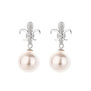 Elégantes boucles d'oreilles pendantes en argent sterling S925 style vintage perle zircon.