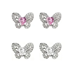S925 Silber Traum Schmetterling Ohrringe rosa Kristall süße minimalistische Ohrstecker