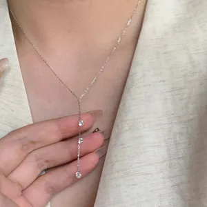 Collier Gland Larmes de Sirène en Argent Sterling 925 Chaîne en Y avec Strass Minimaliste Élégant Bijoux pour Femmes Cadeau
