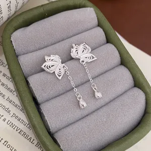 S925 Sterling Silber hohle Schmetterling Quaste Ohrringe, süßer frischer Stil für Frauen.