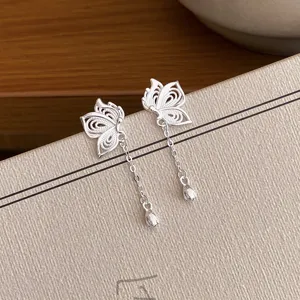 S925 Silber Hohl Schmetterling Quaste Ohrringe Elegant Frische Stil Schmuck Damen