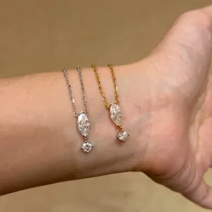 Collier diamant flottant marquise en argent S925, élégante chaîne clavicule larme.