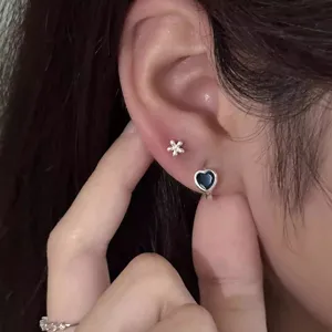 Boucles d'oreilles cœur en argent sterling S925 zircone cubique bijoux d'oreille empilables