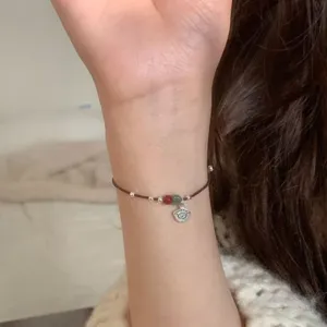 Bracelet cordon rouge mouton mignon dessin animé argent S925 jade et perles cinabre