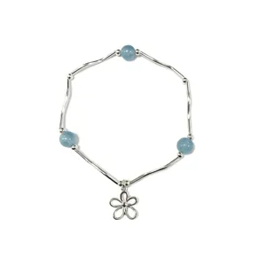Bracelet fleur aigue-marine naturelle en argent sterling S925 bijou élégant pour femme