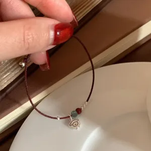 Bracelet mouton mignon en argent sterling 925 avec jade et fil rouge nouveau style chinois