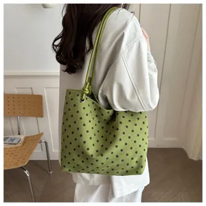 Borsa a tracolla in tela con pois verdi, elegante borsa casual alla moda per donne.