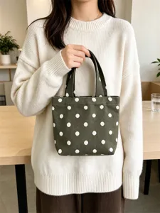 Polka dot mini canvas tote bag stylish handbag bento lunch bag for women daily commute