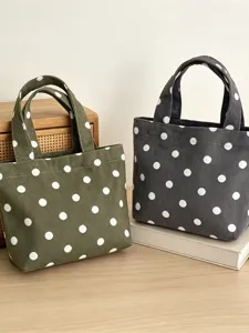 New polka dot mini canvas tote bag for women, simple large capacity handbag and lunch bag.